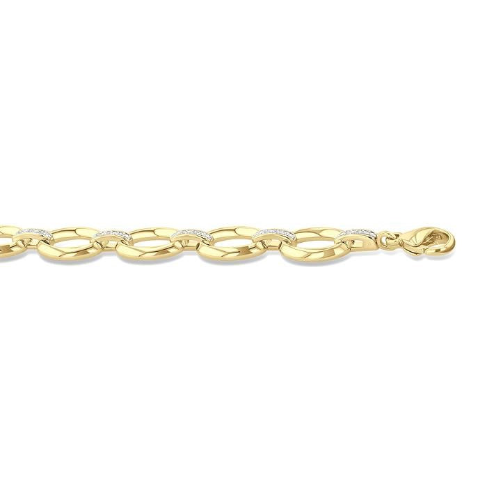 1/10 Ctw Bold Oval Link Round Cut Diamond Fashion Bracelet in Yellow Gold Vermeil