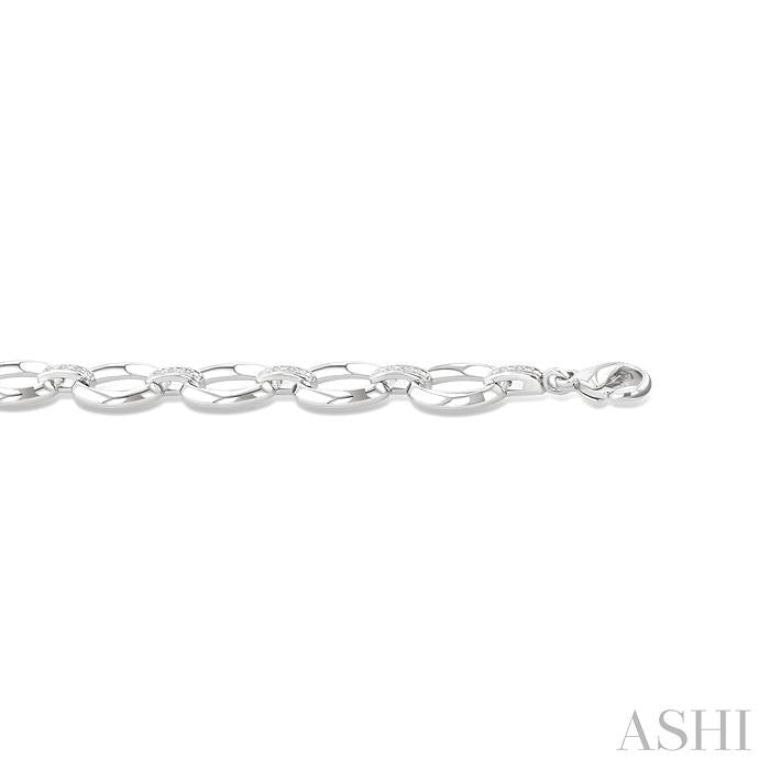 Silver Bold Oval Shape Link Diamond Fashion Bracelet