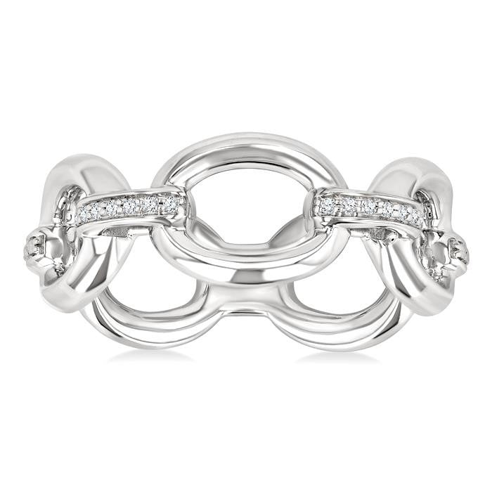 1/20 Ctw Oval Shape D-Link Round Cut Diamond Ring in Sterling Silver