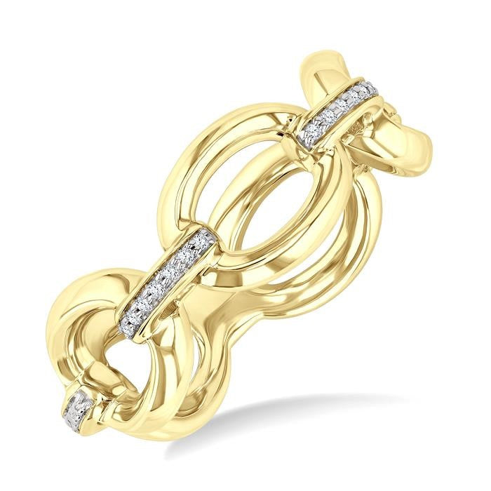 1/20 Ctw Bold Oval Link Round Cut Diamond Fashion Ring in Yellow Gold Vermeil