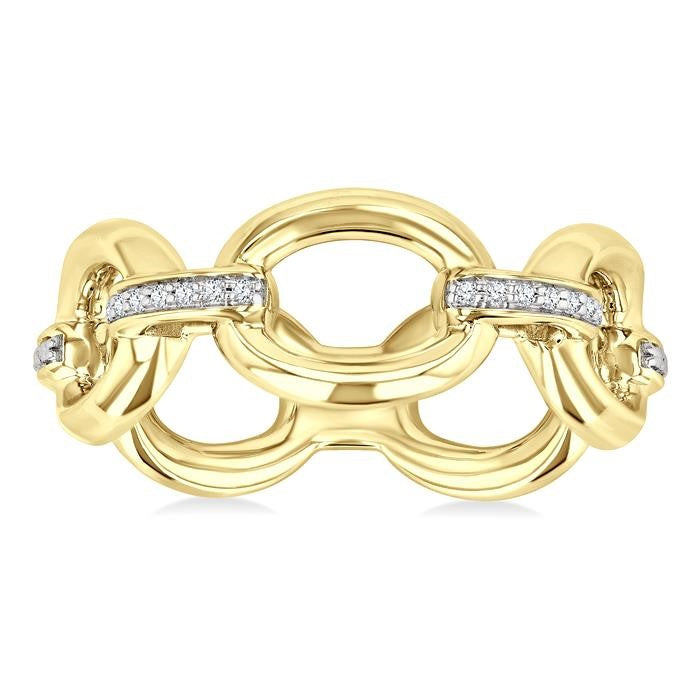 1/20 Ctw Bold Oval Link Round Cut Diamond Fashion Ring in Yellow Gold Vermeil
