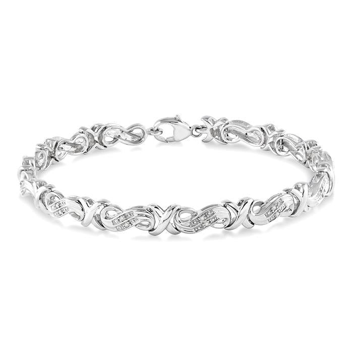 1/6 Ctw Round Cut Diamond 'X' Link Bracelet in Sterling Silver