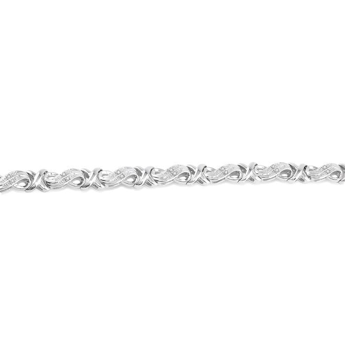 1/6 Ctw Round Cut Diamond 'X' Link Bracelet in Sterling Silver