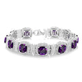 7X7 MM Cushion Shape Amethyst and 1/10 Ctw Round Cut Diamond Semi-Precious Bracelet in Sterling Silver
