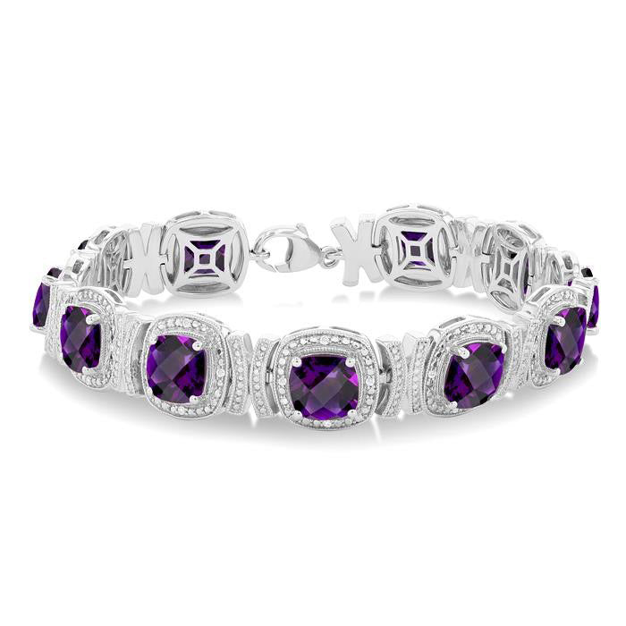 Silver Cushion Shape Gemstone & Diamond Bracelet