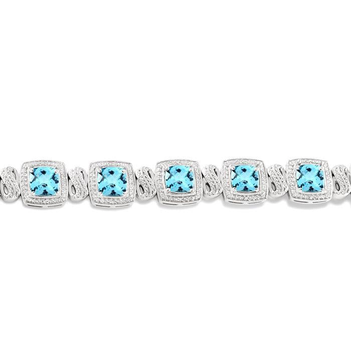 Silver Cushion Shape Gemstone & Diamond Bracelet