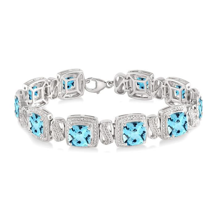 Silver Cushion Shape Gemstone & Diamond Bracelet