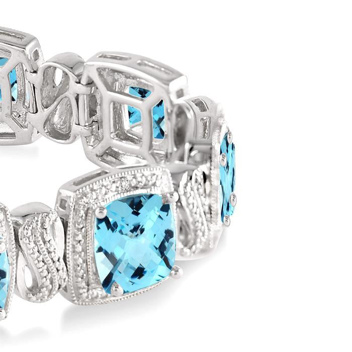 Silver Cushion Shape Gemstone & Diamond Bracelet