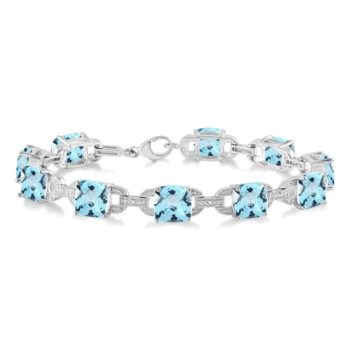 Silver Cushion Shape Gemstone & Diamond Bracelet