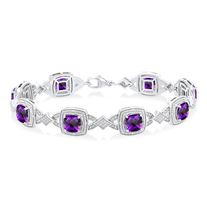 Silver Cushion Shape Gemstone & Diamond Bracelet
