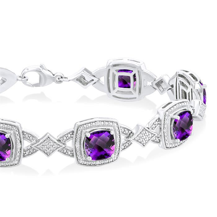 Silver Cushion Shape Gemstone & Diamond Bracelet