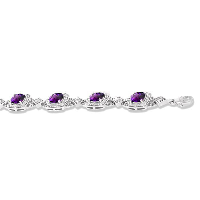 Silver Cushion Shape Gemstone & Diamond Bracelet