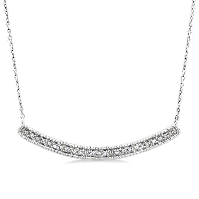 1/20 Ctw Round Cut Diamond Curved Bar Pendant With Chain in Sterling Silver