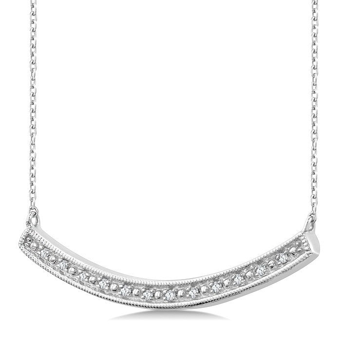 1/20 Ctw Round Cut Diamond Curved Bar Pendant With Chain in Sterling Silver