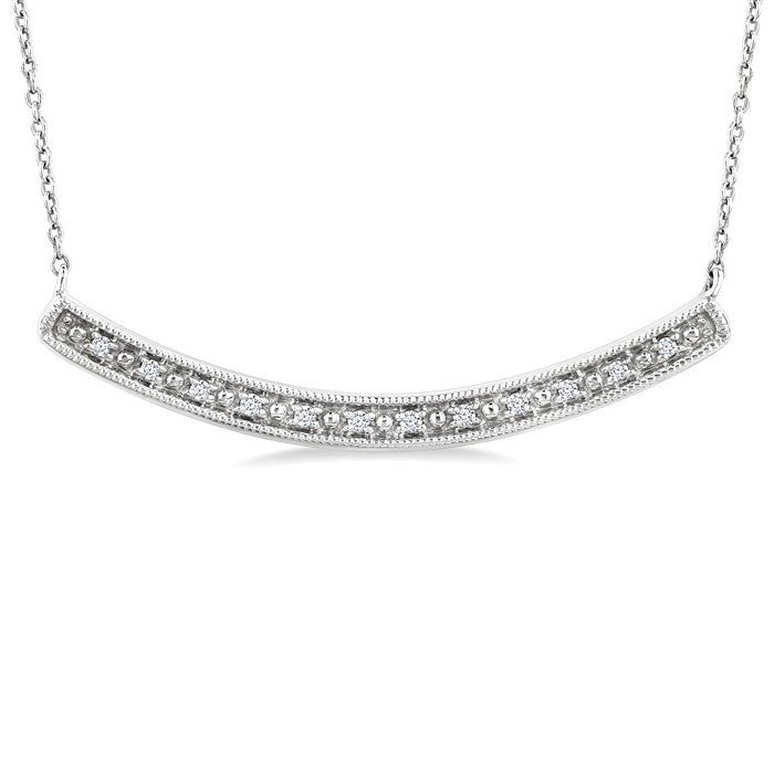 1/20 Ctw Round Cut Diamond Curved Bar Pendant With Chain in Sterling Silver