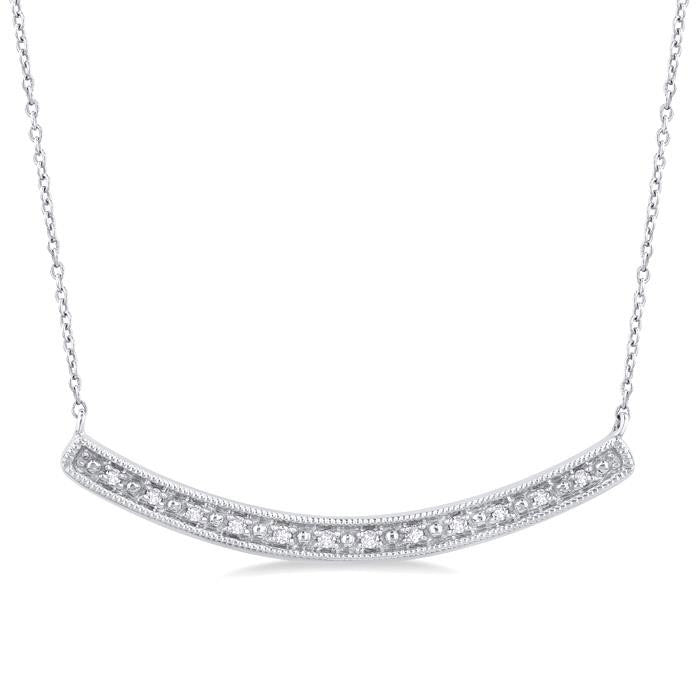 Silver Curved Bar Diamond Pendant