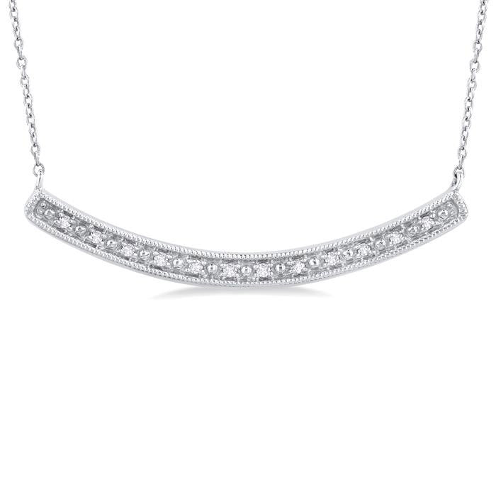 Silver Curved Bar Diamond Pendant
