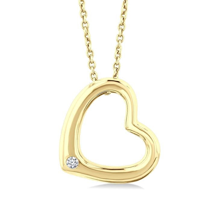 1/50 Ctw Reclined Heart Round Cut Diamond Fashion Pendant With Chain in Yellow Gold Vermeil