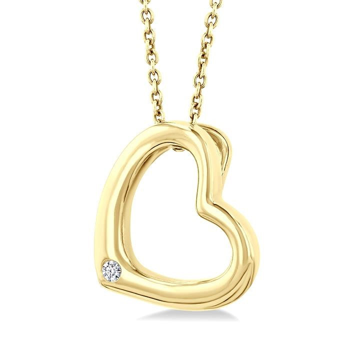 1/50 Ctw Reclined Heart Round Cut Diamond Fashion Pendant With Chain in Yellow Gold Vermeil