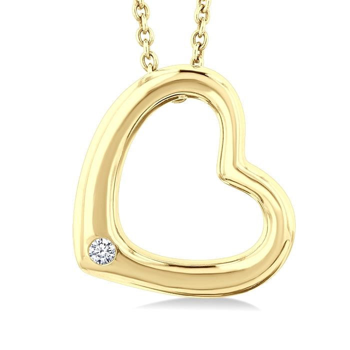 1/50 Ctw Reclined Heart Round Cut Diamond Fashion Pendant With Chain in Yellow Gold Vermeil