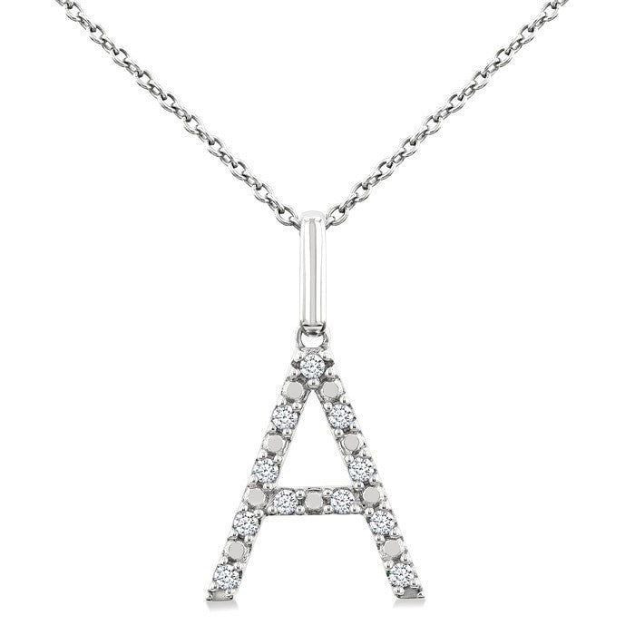 1/10 Ctw Initial 'A' Round Cut Diamond Fashion Pendant With Chain in Sterling Silver