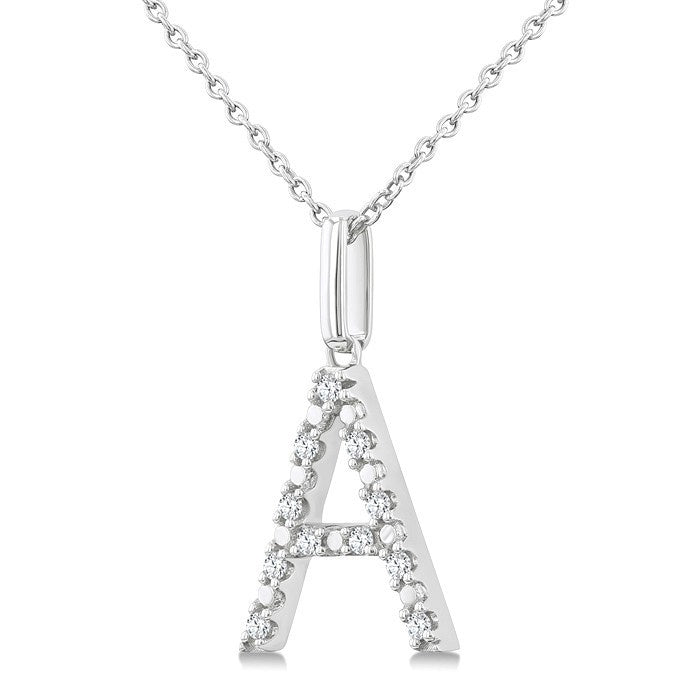 1/10 Ctw Initial 'A' Round Cut Diamond Fashion Pendant With Chain in Sterling Silver