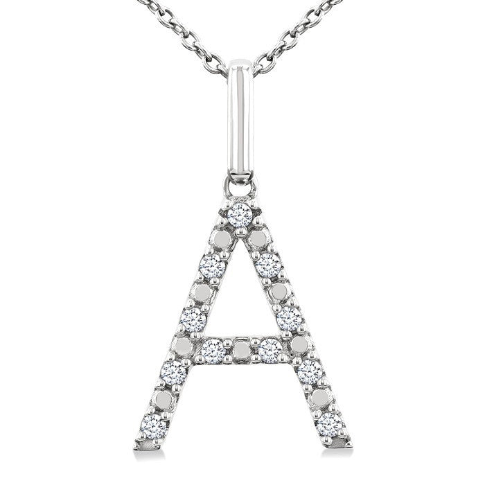 1/10 Ctw Initial 'A' Round Cut Diamond Fashion Pendant With Chain in Sterling Silver