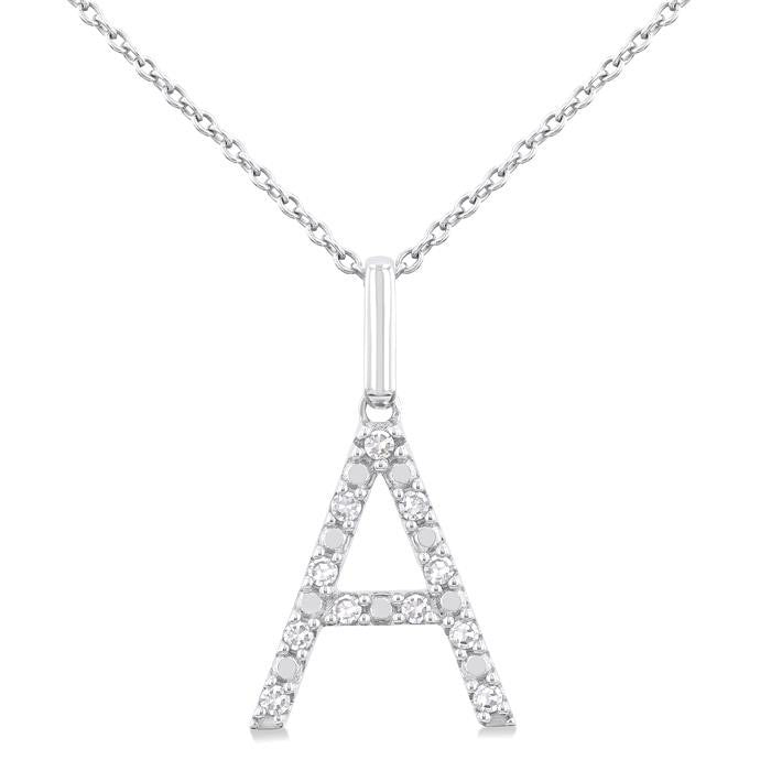 Silver Block 'A' Initial Diamond Pendant