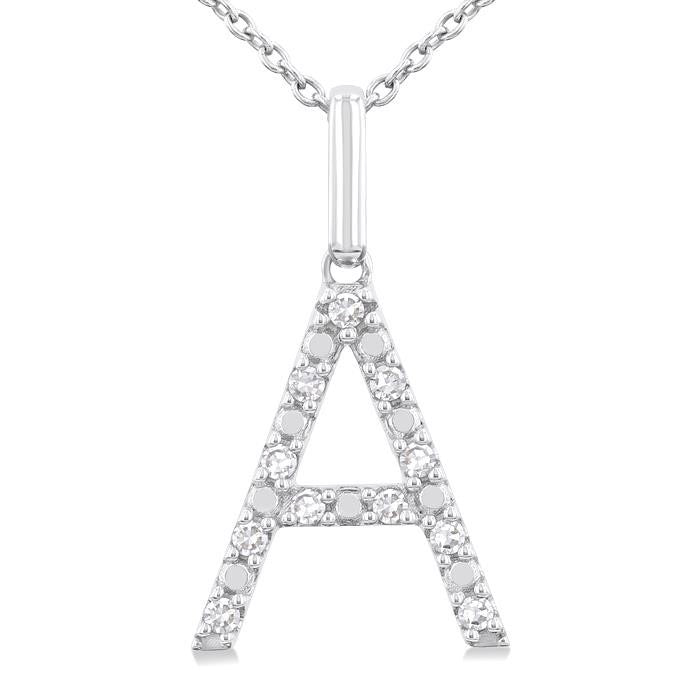 Silver Block 'A' Initial Diamond Pendant