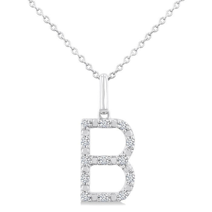 1/10 Ctw Initial 'B' Round Cut Diamond Fashion Pendant With Chain in Sterling Silver