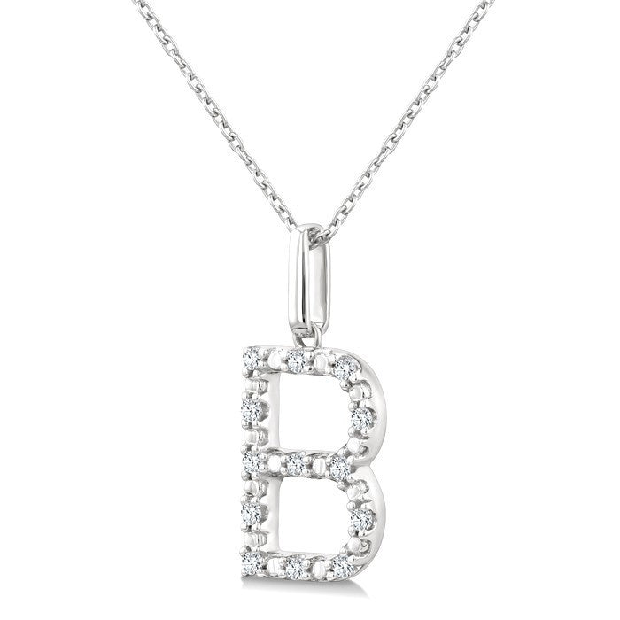 1/10 Ctw Initial 'B' Round Cut Diamond Fashion Pendant With Chain in Sterling Silver