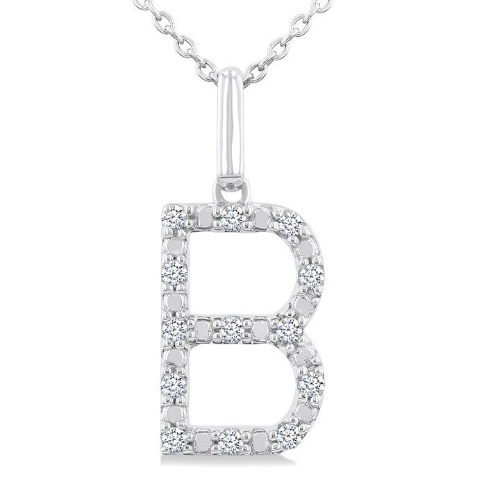 1/10 Ctw Initial 'B' Round Cut Diamond Fashion Pendant With Chain in Sterling Silver