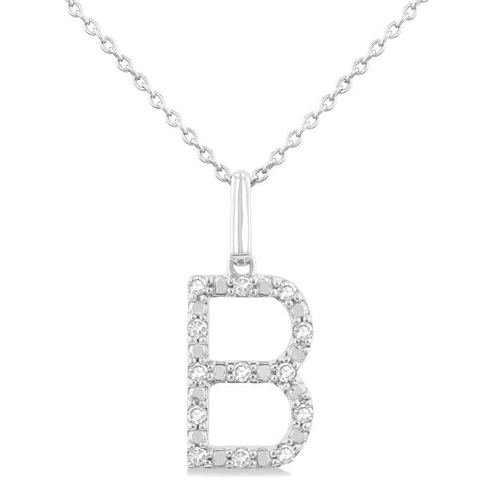 Silver Block 'B' Initial Diamond Pendant