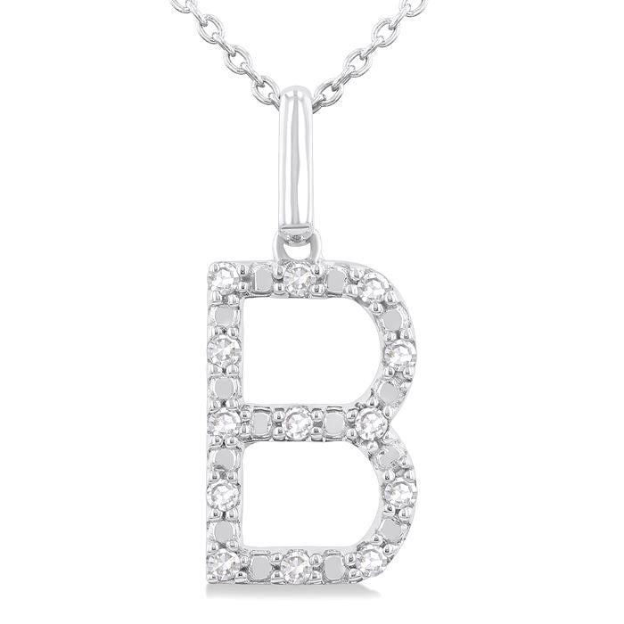 Silver Block 'B' Initial Diamond Pendant