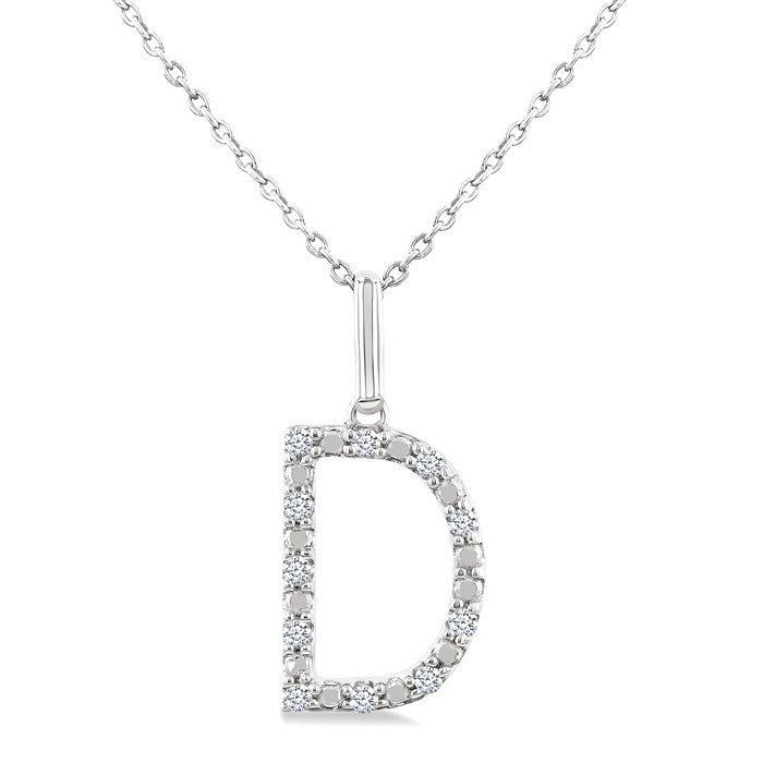 1/10 Ctw Initial 'D' Round Cut Diamond Fashion Pendant With Chain in Sterling Silver