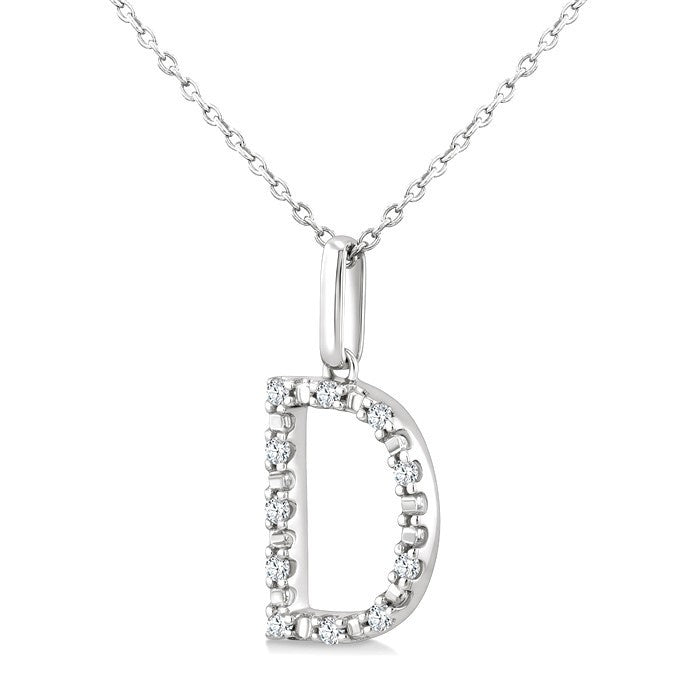1/10 Ctw Initial 'D' Round Cut Diamond Fashion Pendant With Chain in Sterling Silver