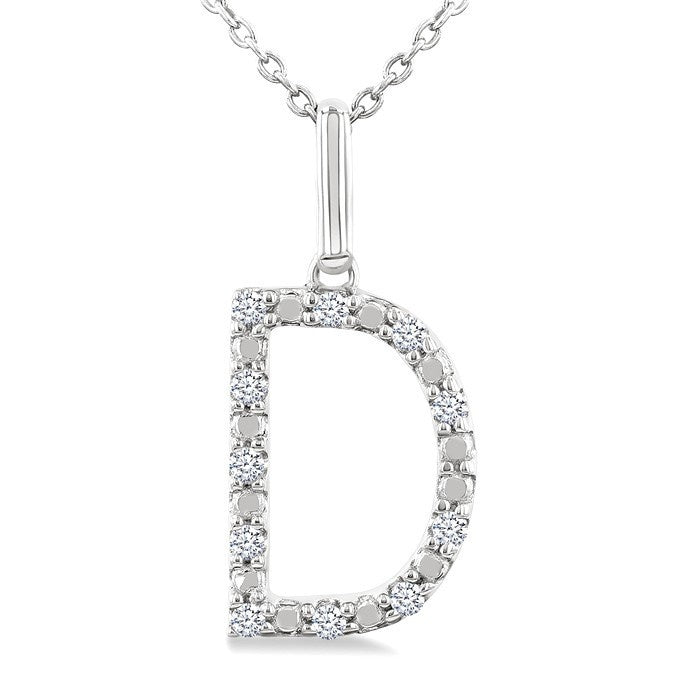 1/10 Ctw Initial 'D' Round Cut Diamond Fashion Pendant With Chain in Sterling Silver