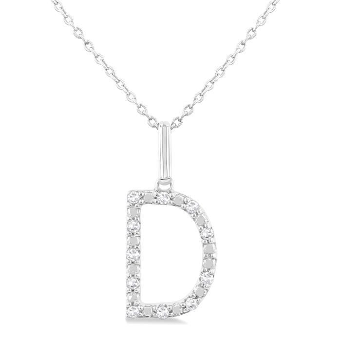 Silver Block 'D' Initial Diamond Pendant