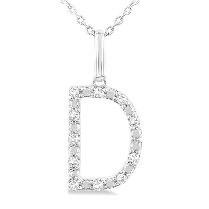 Silver Block 'D' Initial Diamond Pendant