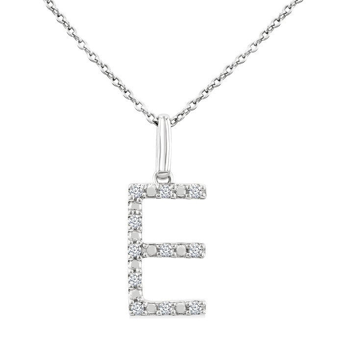 1/10 Ctw Initial 'E' Round Cut Diamond Fashion Pendant With Chain in Sterling Silver