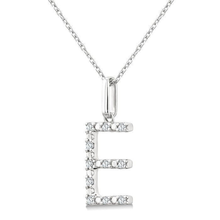 1/10 Ctw Initial 'E' Round Cut Diamond Fashion Pendant With Chain in Sterling Silver