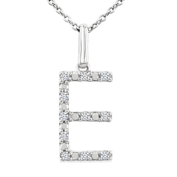 1/10 Ctw Initial 'E' Round Cut Diamond Fashion Pendant With Chain in Sterling Silver