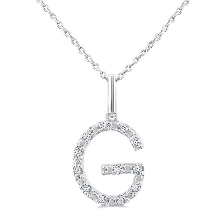 1/10 Ctw Initial 'G' Round Cut Diamond Fashion Pendant With Chain in Sterling Silver