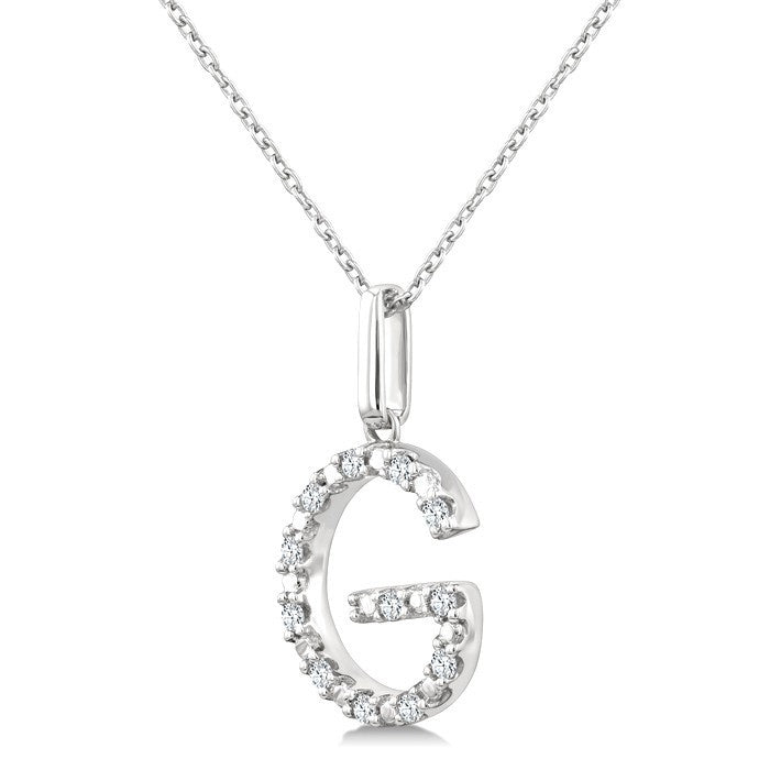 1/10 Ctw Initial 'G' Round Cut Diamond Fashion Pendant With Chain in Sterling Silver