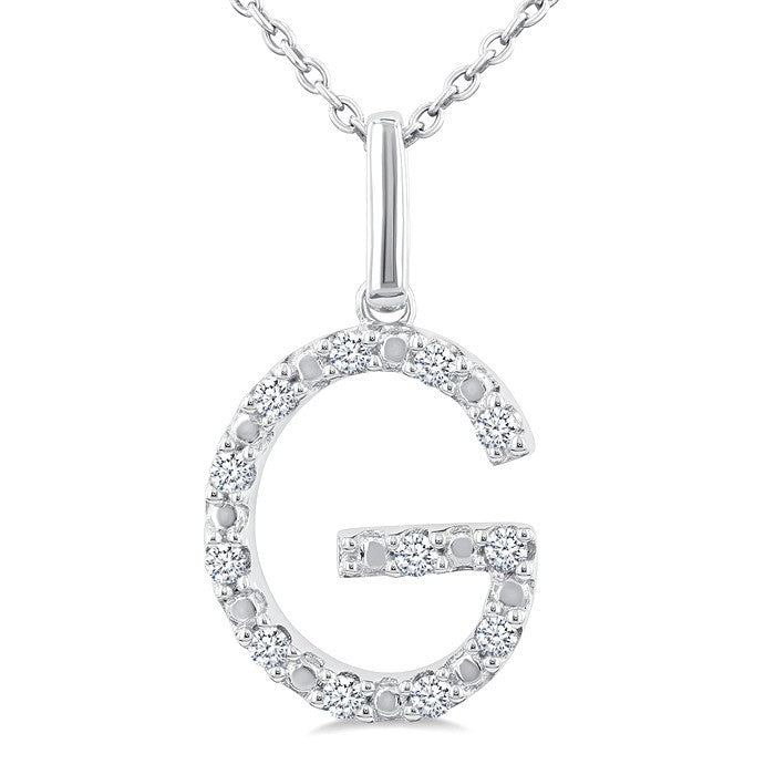 1/10 Ctw Initial 'G' Round Cut Diamond Fashion Pendant With Chain in Sterling Silver