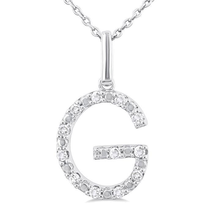 Silver Block 'G' Initial Diamond Pendant