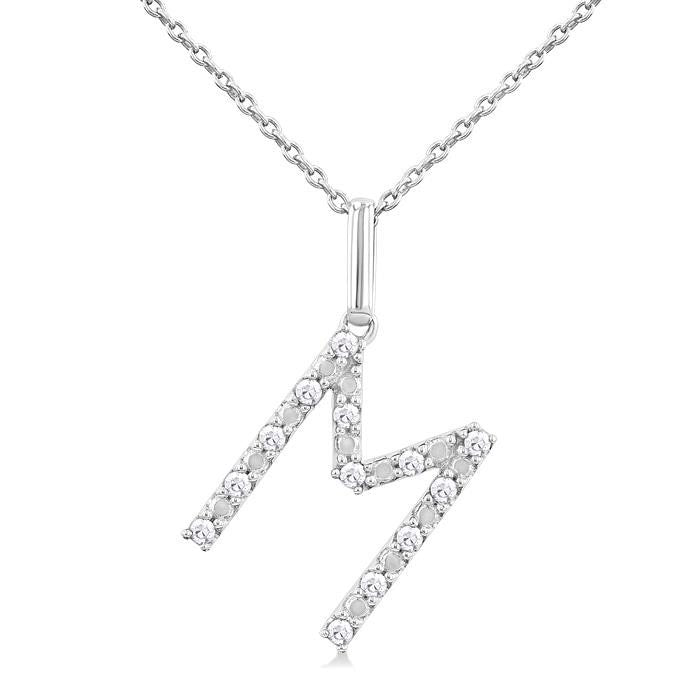 Silver Block 'M' Initial Diamond Pendant