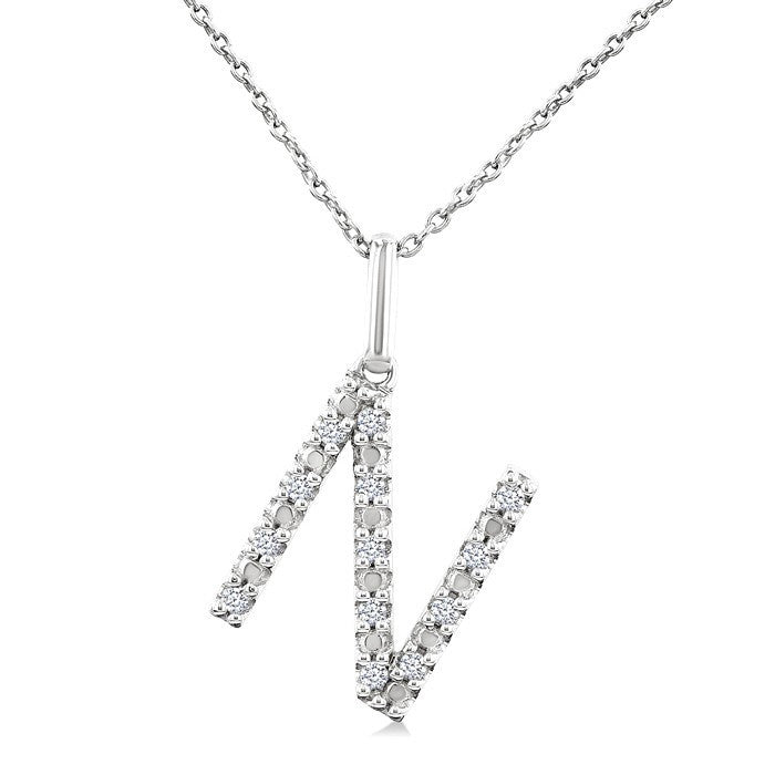 1/10 Ctw Initial 'N' Round Cut Diamond Fashion Pendant With Chain in Sterling Silver