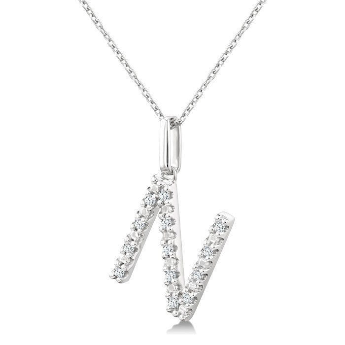 1/10 Ctw Initial 'N' Round Cut Diamond Fashion Pendant With Chain in Sterling Silver