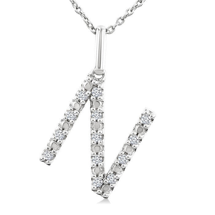 1/10 Ctw Initial 'N' Round Cut Diamond Fashion Pendant With Chain in Sterling Silver